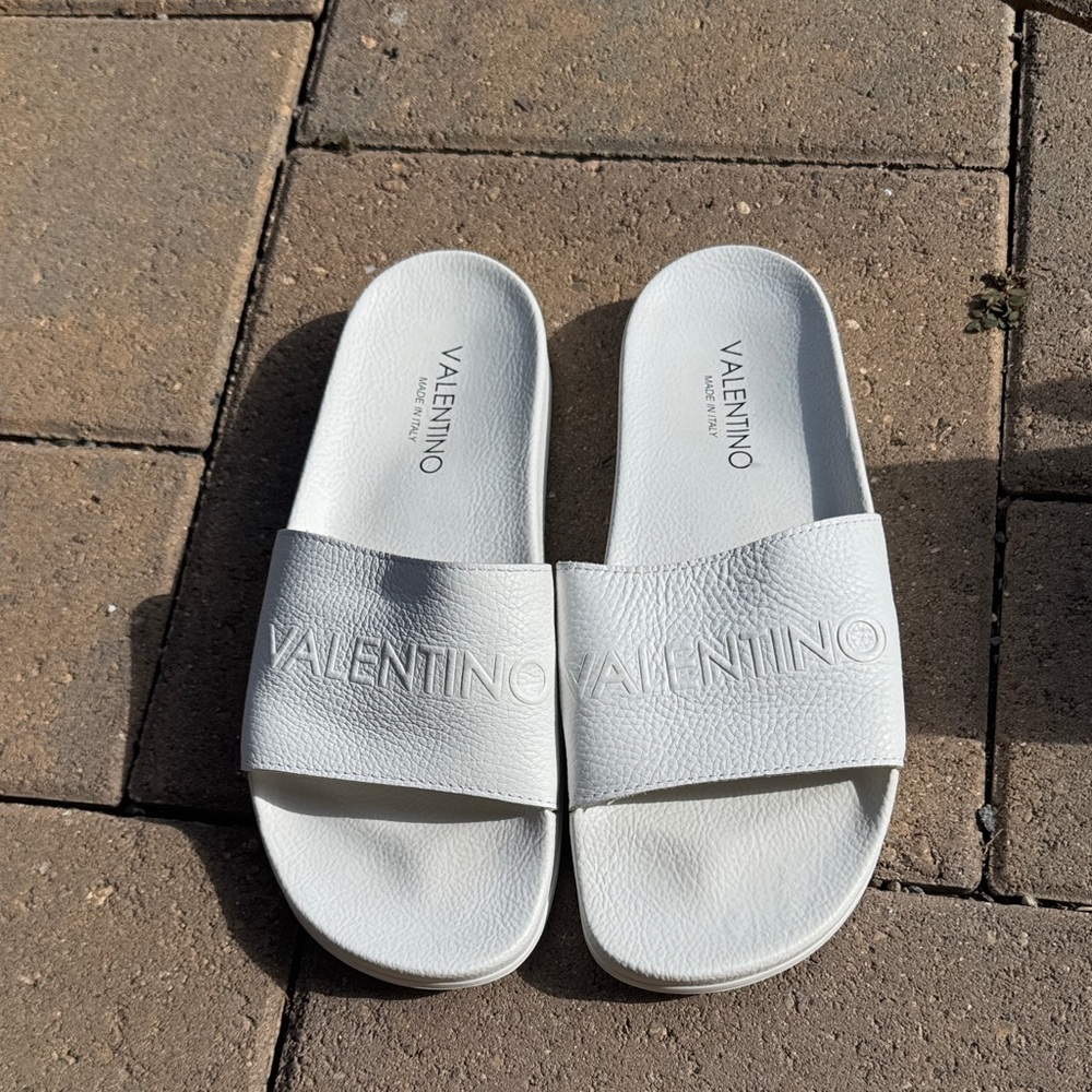 Valentino White Slide Sandals